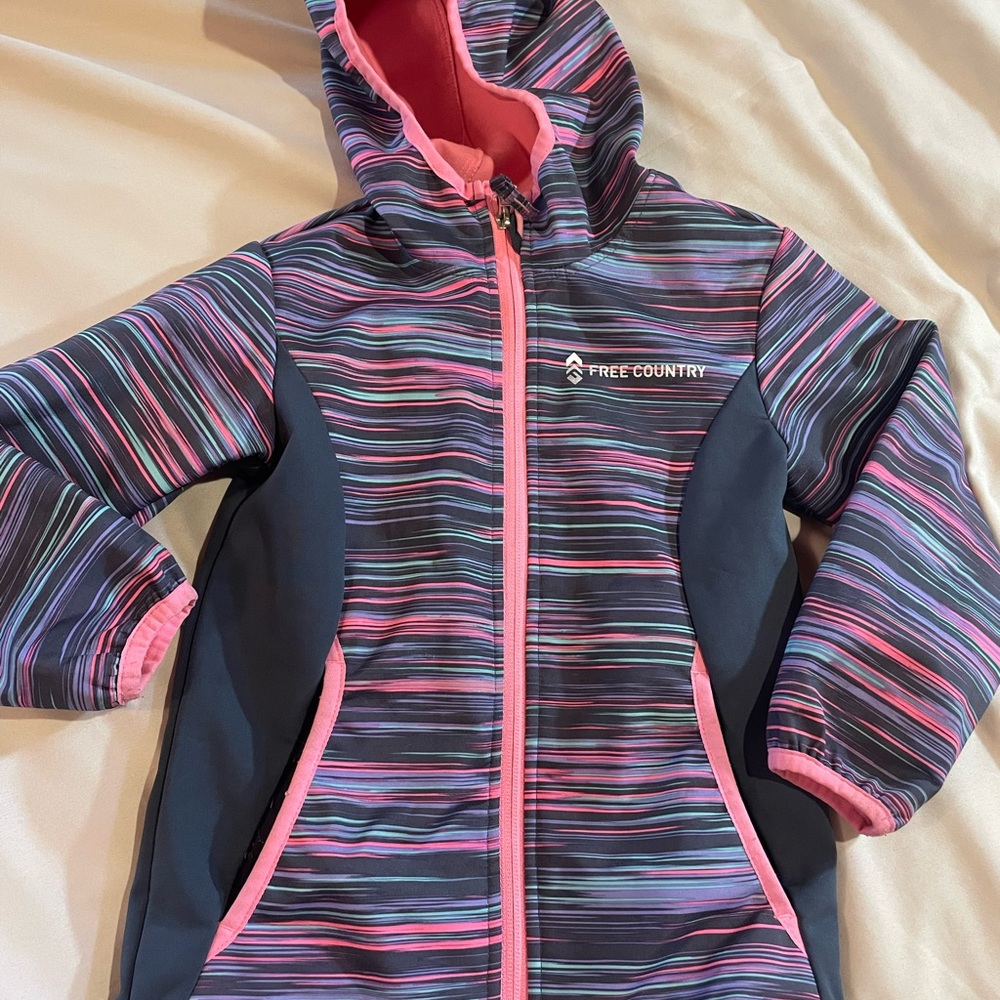 Free Country Girls’ Striped Hooded Jacket with‎ Pockets, Size 4 (Small)